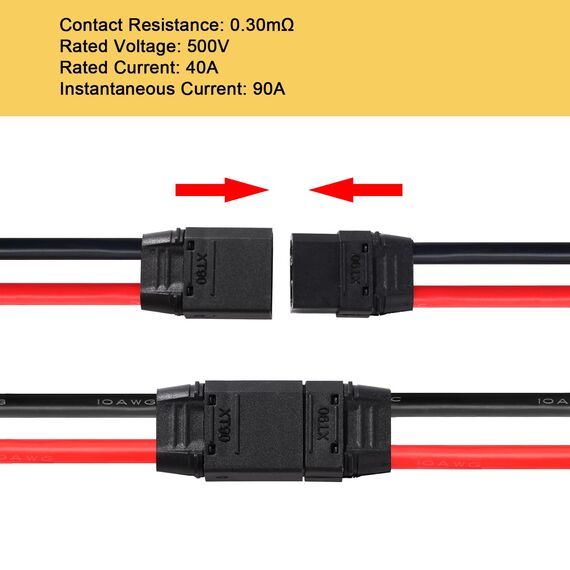 YIXISI 2 Paar XT90 Stecker Männlich Weiblich Stecker, XT90 Plug Male Female Connector mit Mantel Gehäuse Stecker, mit 100mm 10AWG Silikondraht, für RC Lipo Batterie FPV Drohne, Schwarz