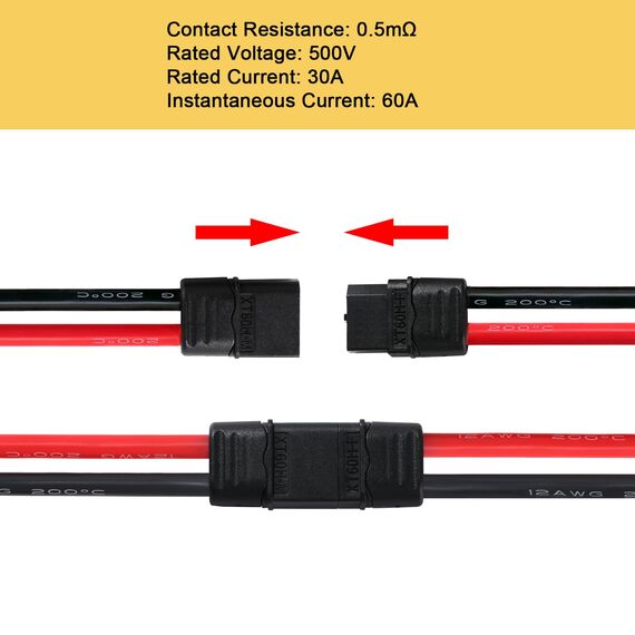 YIXISI 3 Paar XT60 XT60H Stecker Männlich Weiblich Stecker, XT60H Plug Male Female Connector mit Mantel Gehäuse Stecker, mit 100mm 12AWG Silikondraht, für RC Lipo Batterie FPV Drohne, Schwarz
