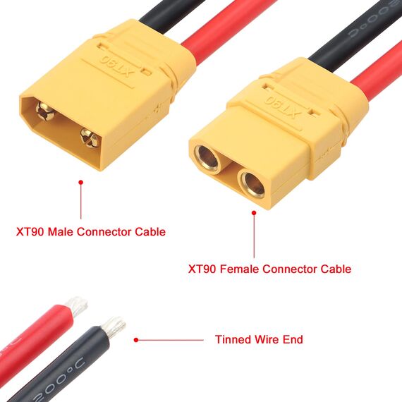 YIXISI 2 Paar XT90 Stecker Männlich Weiblich Stecker, XT90 Plug Male Female Connector mit Mantel Gehäuse Stecker, mit 100mm 10AWG Silikondraht, für RC Lipo Batterie FPV Drohne