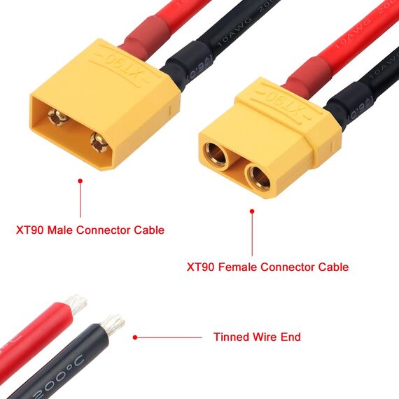 YIXISI 2 Paar XT90 Stecker Männlich Weiblich Stecker, XT90 Plug Male Female Connector mit 100mm 10AWG Silikondraht, für RC Lipo Batterie FPV Drohne