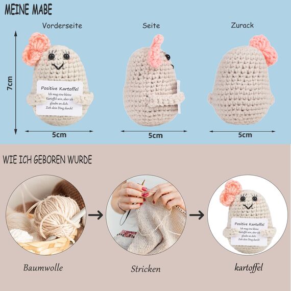 XBOCMY Pocket Hug Positive Kartoffel, Kreative Strickwolle Kartoffel Puppe, Mutmacher Geschenk, Geschenke für Frauen, Einschulung Geschenk