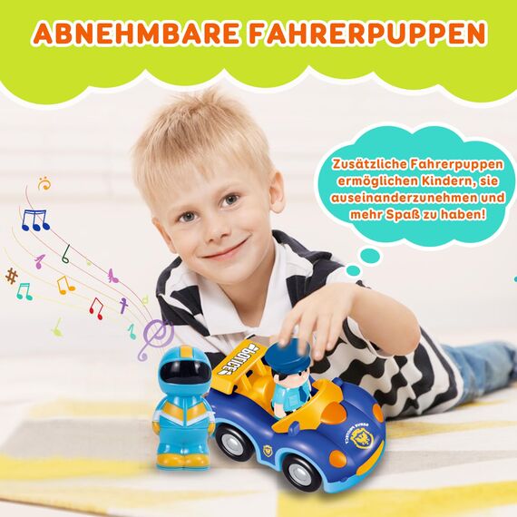 Pup Go Kleinkind RC Cartoon Polizeiauto mit Musik und Lichtern, 2 austauschbare Puppen, Erste Ferngesteuerte Auto für Jungen und Mädchen, 18 Monate+, Perfektes Geburtstags