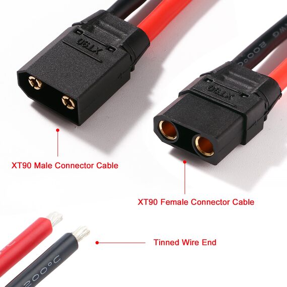 YIXISI 2 Paar XT90 Stecker Männlich Weiblich Stecker, XT90 Plug Male Female Connector mit Mantel Gehäuse Stecker, mit 100mm 10AWG Silikondraht, für RC Lipo Batterie FPV Drohne, Schwarz