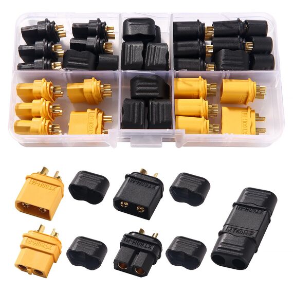 YIXISI 10 Paar XT60 XT60H Batterie Anschlüsse, XT60H Männlich Weiblich Stecker Buchse, XT60H Mantelgehäuse Stecker, für RC Lipo Akku, Schwarz + Gelb