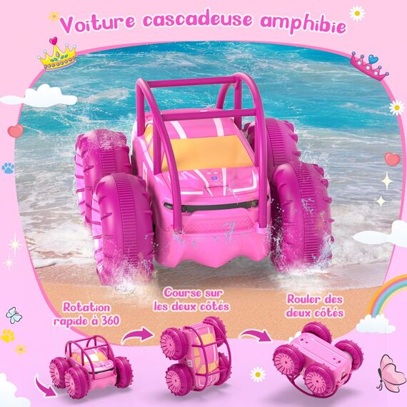 MaxTronic Amphibien Ferngesteuertes Auto, Wiederaufladbares Direktladen RC Auto 360° Salto wasserdichtes RC Stunt Auto 2.4GHz 15KM/H 4WD Allrad Geländewagen Spielzeug Jungen und Mädchen