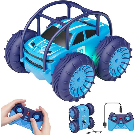 MaxTronic Ferngesteuertes Auto Amphibienfahrzeug mit LED, 2,4G Innovative Auto-Fernbedienung mit dualem USB-C-Direktladeanschluss | Stunt 360° Flips, ultimative Geschenk für Kinder – für jeden Anlass