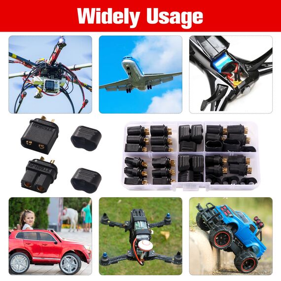 YIXISI 10 Paar XT60 XT60H Batterie Anschlüsse, XT60H Männlich Weiblich Stecker Buchse, XT60H Mantelgehäuse Stecker, für RC Lipo Akku, Schwarz