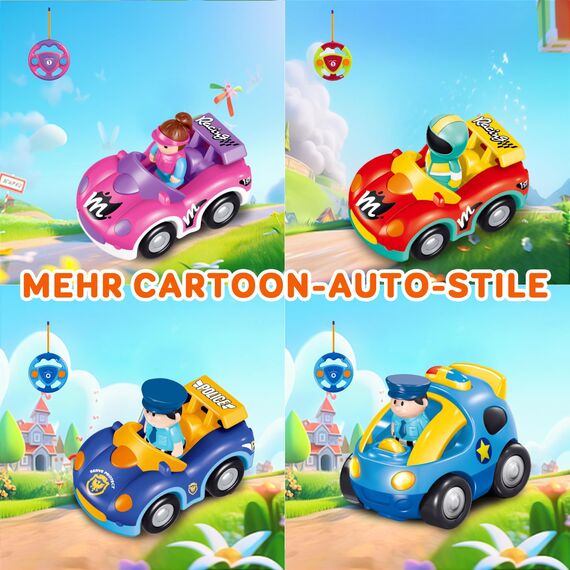 Pup Go Kleinkind RC Cartoon Rennwagen für Jungen 18 Monate Nikolausgeschenk für Mädchen, 2 austauschbare Puppen mit Musik und Lichtern, das Erste Ferngesteuerte Auto