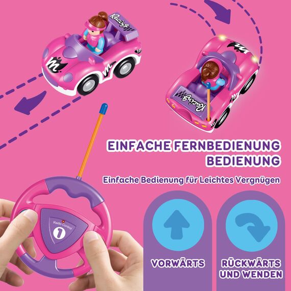Pup Go Kleinkind RC Cartoon Rennwagen für Jungen 18 Monate Nikolausgeschenk für Mädchen, 2 austauschbare Puppen mit Musik und Lichtern, das Erste Ferngesteuerte Auto