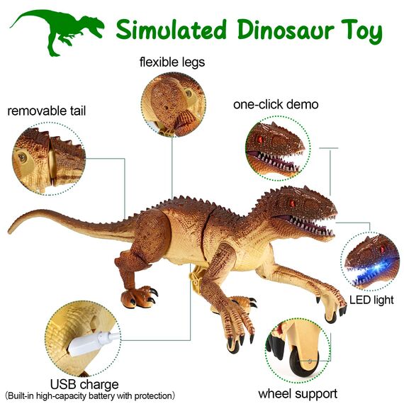 Kizmyee Dinosaurier Spielzeug, Dino Ferngesteuertes Velociraptor für Kinder, Realistische Gehbewegungen, Brüllt, Leuchtende Augen und Kopfschütteln, Kindergeburtstag Geburtstag Geschenke für Kinder