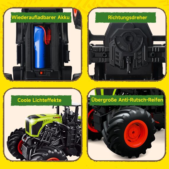 Ferngesteuerter Traktor Ferngesteuert ab 3 4 6 Jahre, 2.4GHz 1:16 Ferngesteuerter Monstertruck Ferngesteuert mit Licht, 8 Kanal Traktor Spielzeug ab 3 4 6 Jahre, Leicht zu Passierende Komplexe Gelände