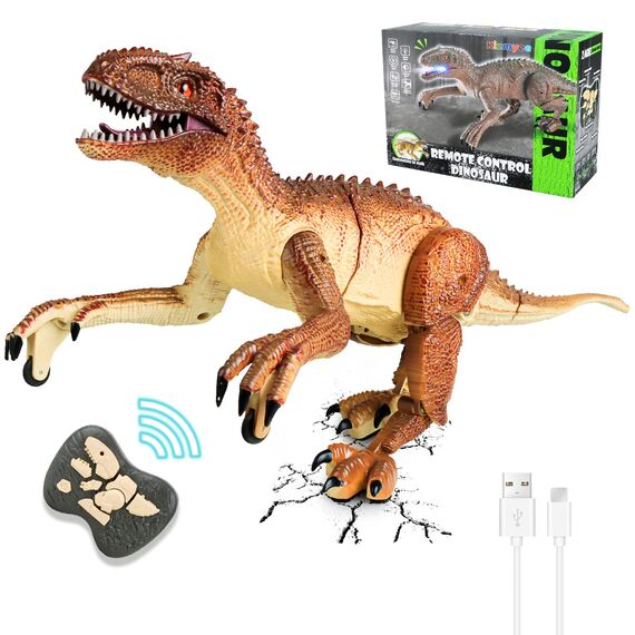 Kizmyee Dinosaurier Spielzeug, Dino Ferngesteuertes Velociraptor für Kinder, Realistische Gehbewegungen, Brüllt, Leuchtende Augen und Kopfschütteln, Kindergeburtstag Geburtstag Geschenke für Kinder