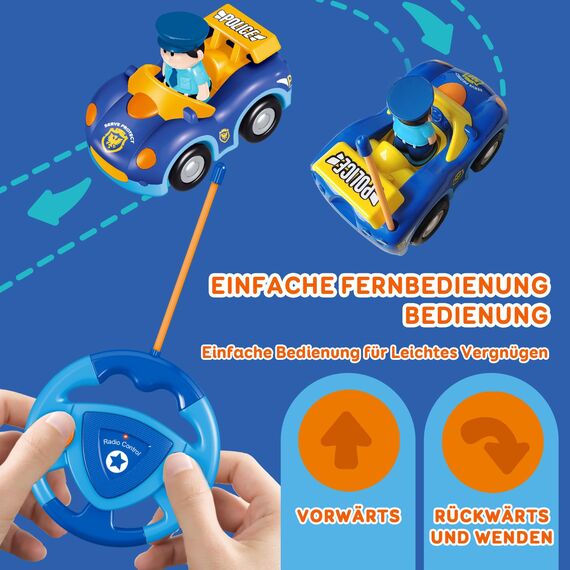 Pup Go Kleinkind RC Cartoon Polizeiauto mit Musik und Lichtern, 2 austauschbare Puppen, Erste Ferngesteuerte Auto für Jungen und Mädchen, 18 Monate+, Perfektes Geburtstags