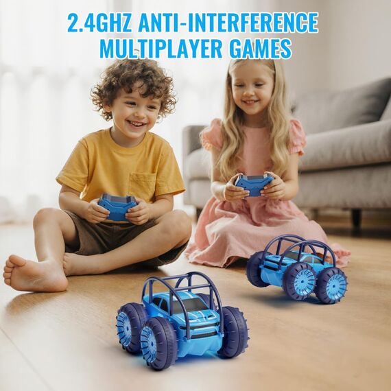 MaxTronic Ferngesteuertes Auto Amphibienfahrzeug mit LED, 2,4G Innovative Auto-Fernbedienung mit dualem USB-C-Direktladeanschluss | Stunt 360° Flips, ultimative Geschenk für Kinder – für jeden Anlass