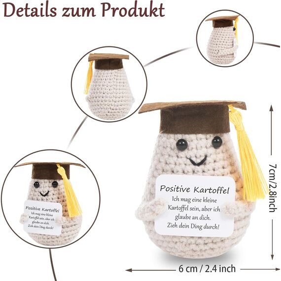 XBOCMY Pocket Hug Positive Kartoffel, Kreative Strickwolle Kartoffel Puppe Glücksbringer, Glücksbringer für prüfung, Studenten Einschulung, Mutmacher Geschenk