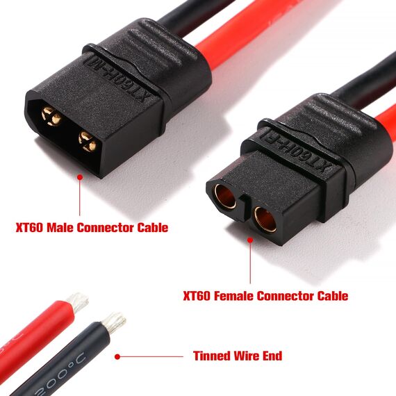 YIXISI 3 Paar XT60 XT60H Stecker Männlich Weiblich Stecker, XT60H Plug Male Female Connector mit Mantel Gehäuse Stecker, mit 100mm 12AWG Silikondraht, für RC Lipo Batterie FPV Drohne, Schwarz