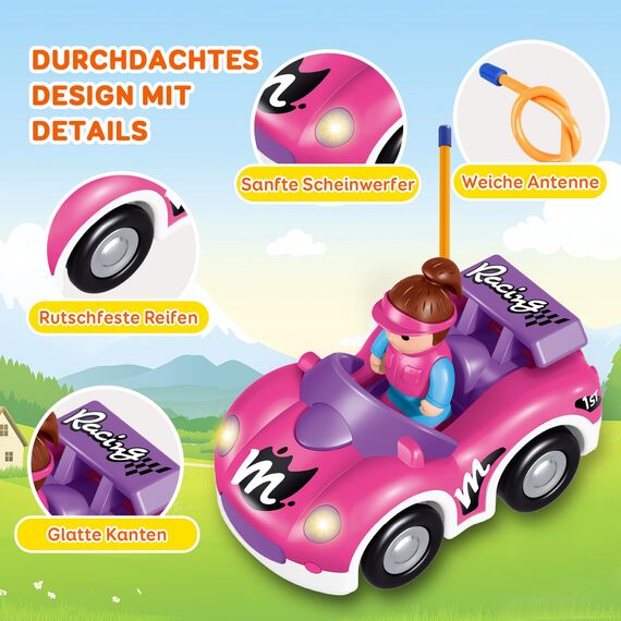Pup Go Kleinkind RC Cartoon Rennwagen für Jungen 18 Monate Nikolausgeschenk für Mädchen, 2 austauschbare Puppen mit Musik und Lichtern, das Erste Ferngesteuerte Auto