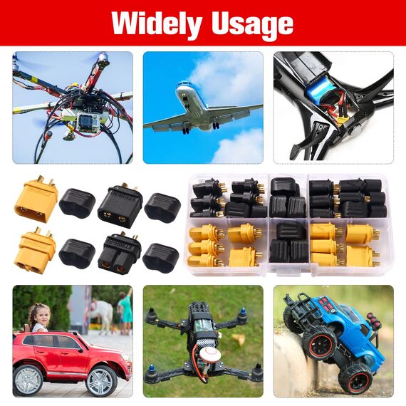 YIXISI 10 Paar XT60 XT60H Batterie Anschlüsse, XT60H Männlich Weiblich Stecker Buchse, XT60H Mantelgehäuse Stecker, für RC Lipo Akku, Schwarz + Gelb