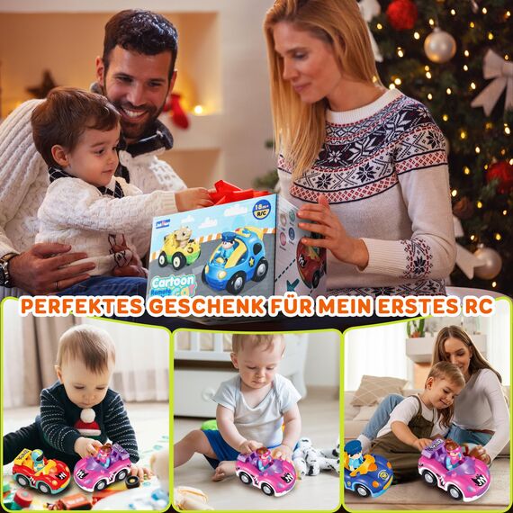 Pup Go Kleinkind RC Cartoon Rennwagen für Jungen 18 Monate Nikolausgeschenk für Mädchen, 2 austauschbare Puppen mit Musik und Lichtern, das Erste Ferngesteuerte Auto