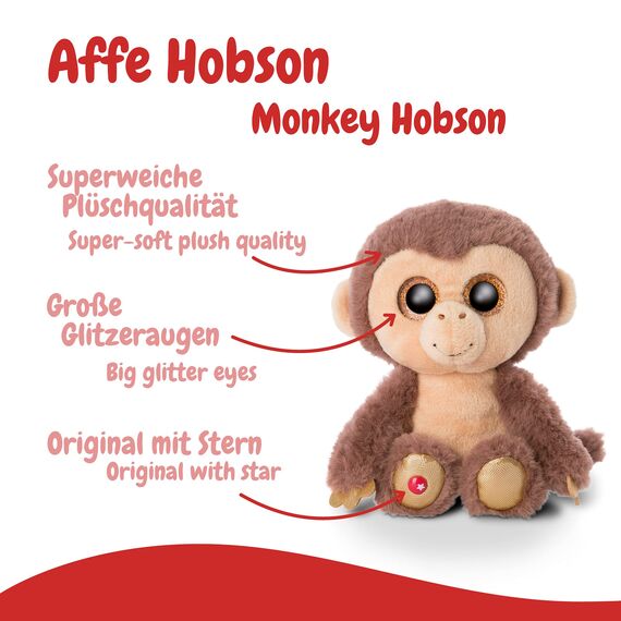 NICI 46945 Original – Glubschis Hobson 15 cm – Kuscheltier AFFE Augen – Flauschiges Plüschtier mit großen Glitzeraugen – Schmusetier für Kuscheltierliebhaber, braun/beige, 25 cm