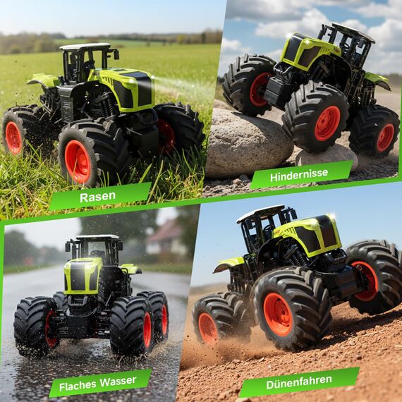 Ferngesteuerter Traktor Ferngesteuert ab 3 4 6 Jahre, 2.4GHz 1:16 Ferngesteuerter Monstertruck Ferngesteuert mit Licht, 8 Kanal Traktor Spielzeug ab 3 4 6 Jahre, Leicht zu Passierende Komplexe Gelände