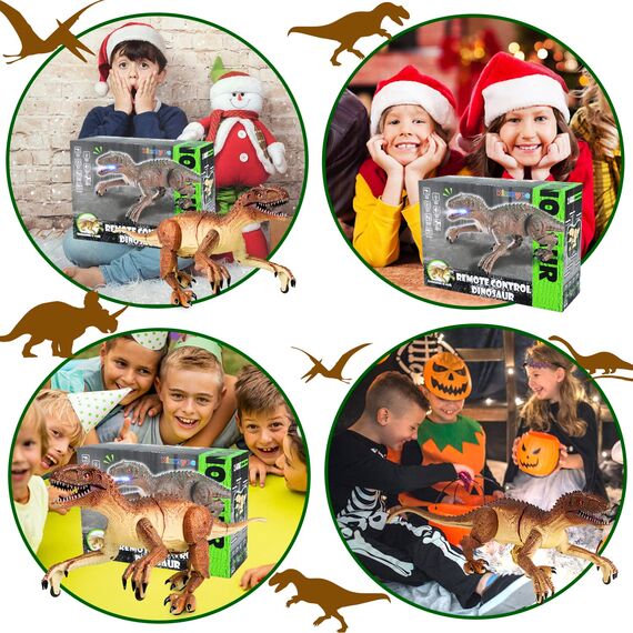 Kizmyee Dinosaurier Spielzeug, Dino Ferngesteuertes Velociraptor für Kinder, Realistische Gehbewegungen, Brüllt, Leuchtende Augen und Kopfschütteln, Kindergeburtstag Geburtstag Geschenke für Kinder