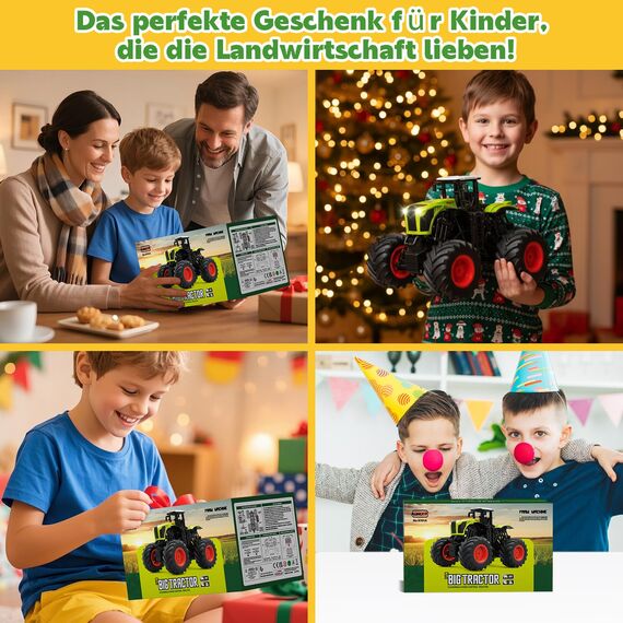 Ferngesteuerter Traktor Ferngesteuert ab 3 4 6 Jahre, 2.4GHz 1:16 Ferngesteuerter Monstertruck Ferngesteuert mit Licht, 8 Kanal Traktor Spielzeug ab 3 4 6 Jahre, Leicht zu Passierende Komplexe Gelände