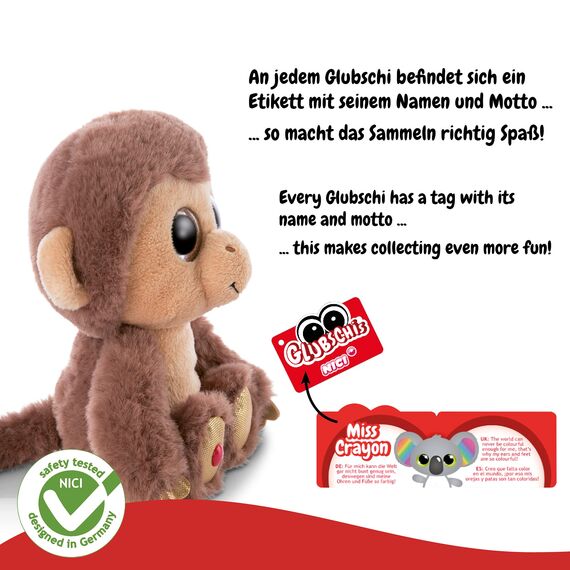 NICI 46945 Original – Glubschis Hobson 15 cm – Kuscheltier AFFE Augen – Flauschiges Plüschtier mit großen Glitzeraugen – Schmusetier für Kuscheltierliebhaber, braun/beige, 25 cm