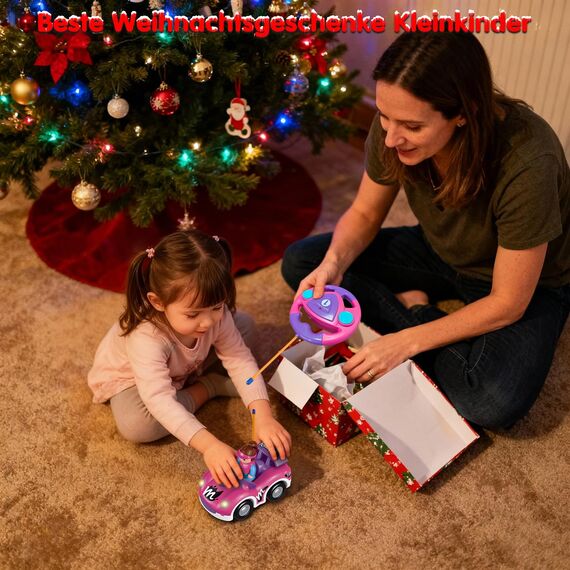 Pup Go Kleinkind RC Cartoon Rennwagen für Jungen 18 Monate Nikolausgeschenk für Mädchen, 2 austauschbare Puppen mit Musik und Lichtern, das Erste Ferngesteuerte Auto