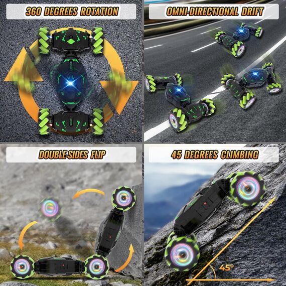 Pristar Ferngesteuertes Auto 1:14 RC Remont Control Car Drift Spielzeug 2,4 GHz 360 Drehung Handgeführtes Stunt Drift 4WD Ferngesteuert Auto mit Handsteuerung Geschenk Junge Kinder ab 5 6 8 9 10 Jahre