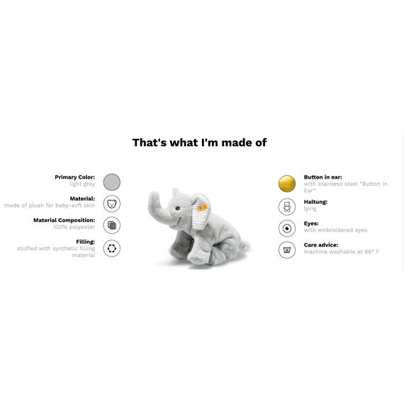 Steiff 242656 Floppy Trampili Elefant, 20cm, Gray Violet, Plüschtier liegend