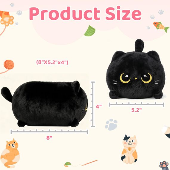 Mewaii Schwarze Katze Plüschkissen 20CM Weiches Kawaii Kuscheltier für Kinder,Niedliches Katze Plüschtier,Perfektes Kuschelkissen und Geschenk