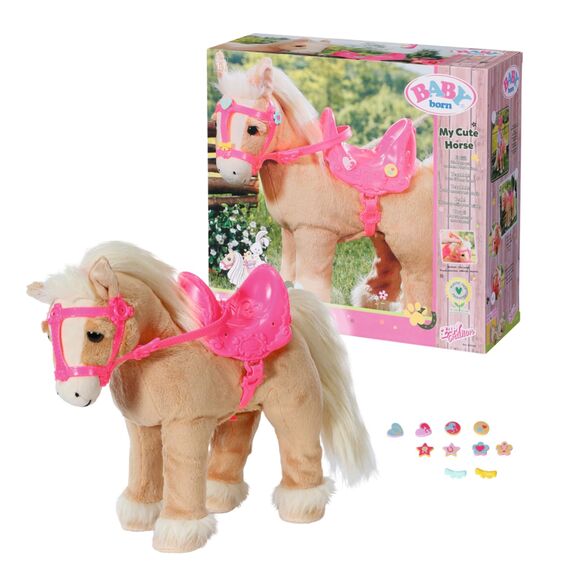 BABY born, Puppenpferd, BABY born My Cute Horse, interaktives Pferd mit Lauf-und Soundfunktion, Plüsch, rosa Sattel und Zaumzeug sowie Pins zum Dekorieren, 831168, Zapf Creation