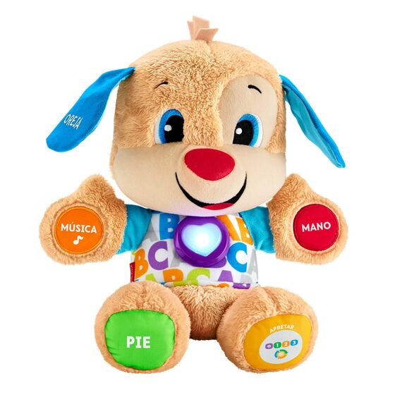 Fisher-Price Lernspaß-Hündchen mit drei Stufen | sprechendes Kuscheltier mit Musik als Kinderspielzeug und Baby Spielzeug | Interaktiver Teddybär, Version: Spanisch, FPM53