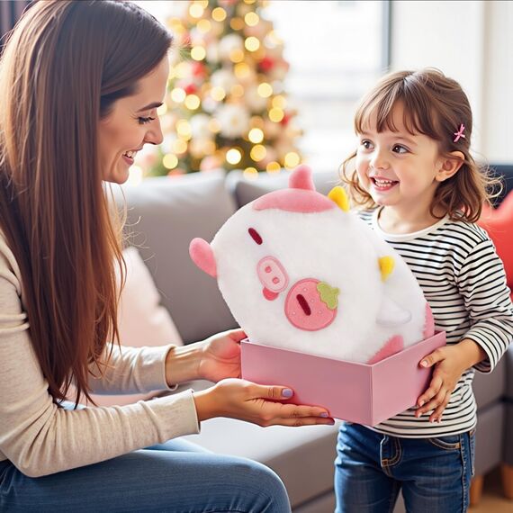 Mewaii Erdbeerkuh Plüschkissen 20CM Weiches Kawaii Kuscheltier für Kinder,Niedliches Erdbeerkuh Plüschtier,Perfektes Kuschelkissen und Geschenk
