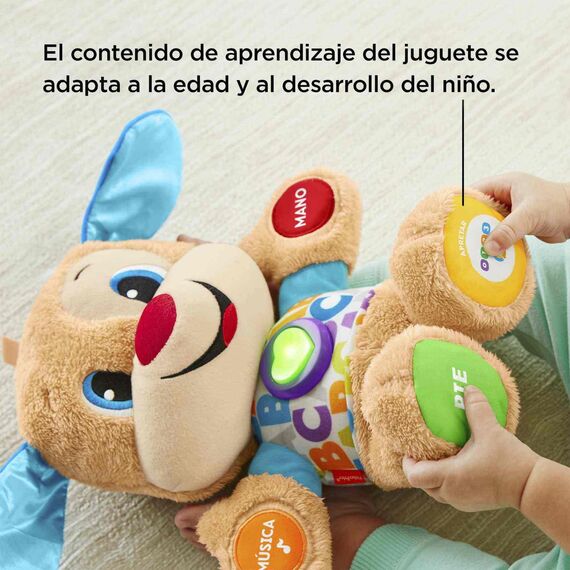 Fisher-Price Lernspaß-Hündchen mit drei Stufen | sprechendes Kuscheltier mit Musik als Kinderspielzeug und Baby Spielzeug | Interaktiver Teddybär, Version: Spanisch, FPM53