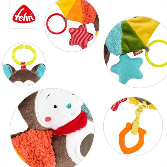 Fehn Activity-Spieltier Fledermaus – Baby Motorikspielzeug für Kinderwagen, Kinderbett und Babyschale zum Beißen, Greifen und Geräusche erzeugen - Beißring Spielzeug für Babys und Kinder ab 0+ Monaten