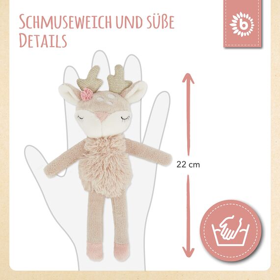 Bieco Kuscheltier Reh Ella mit Rassel | Baby Kuscheltier ab 0 Monate Stofftier Baby Plüschtier Reh rentier Kuscheltier Mädchen Kuscheltier Spieluhr Mädchen