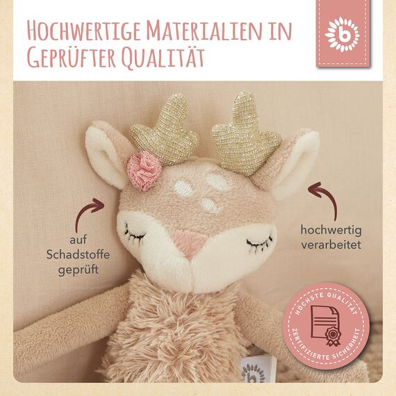 Bieco Kuscheltier Reh Ella mit Rassel | Baby Kuscheltier ab 0 Monate Stofftier Baby Plüschtier Reh rentier Kuscheltier Mädchen Kuscheltier Spieluhr Mädchen