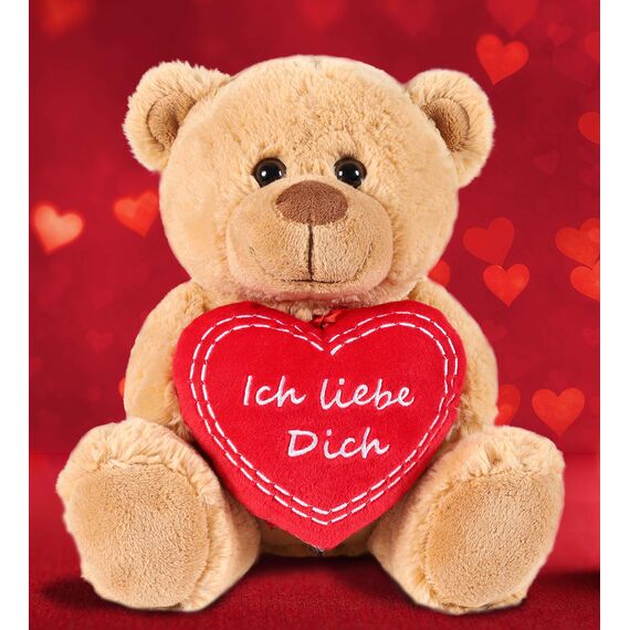 BRUBAKER Teddy Plüschbär mit Herz Rot - Ich Liebe Dich - 25 cm - Teddybär Plüschteddy Kuscheltier Schmusetier - Braun Hellbraun