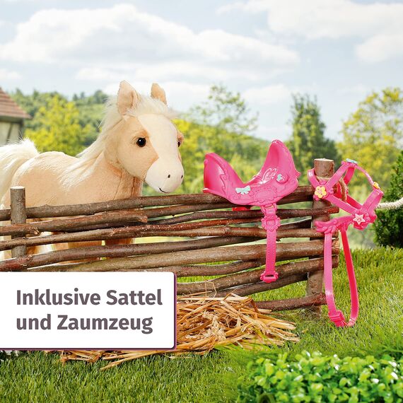 BABY born, Puppenpferd, BABY born My Cute Horse, interaktives Pferd mit Lauf-und Soundfunktion, Plüsch, rosa Sattel und Zaumzeug sowie Pins zum Dekorieren, 831168, Zapf Creation