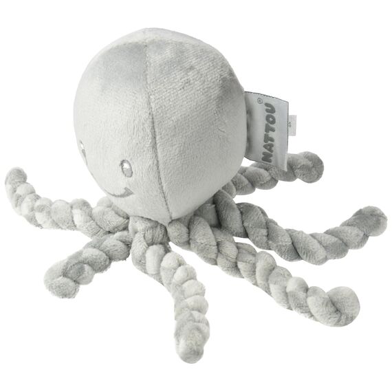 Nattou 877558 Kuscheltier Oktopus, Für Neugeborene und Frühchen, 23 cm, Lapidou, Grau