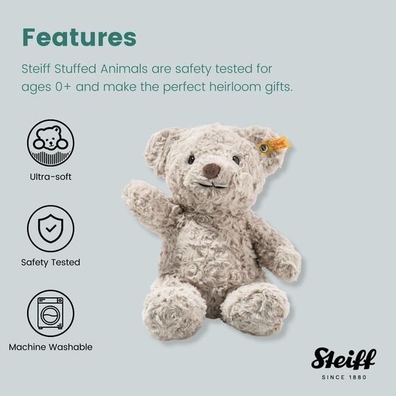 Steiff Soft Cuddly Friends Honey Teddybär hellgrau 28 cm, Teddy aus flauschigem Plüsch, Grau