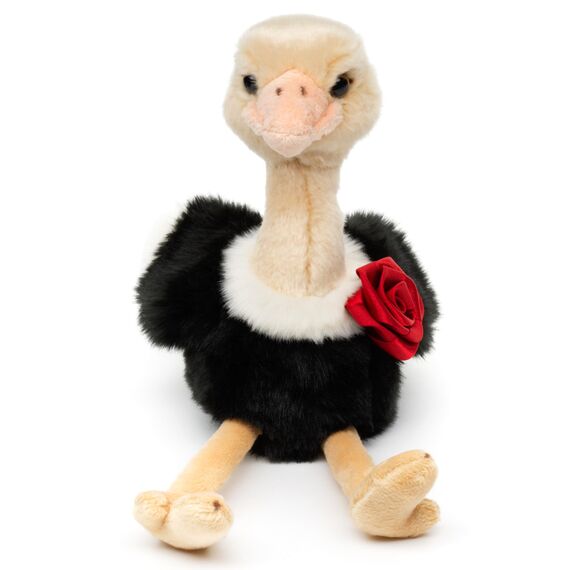 Uni-Toys - "Blumen-Strauß - Vogel Strauß mit roter Rose - 28 cm (Höhe) - Plüschtier, Kuscheltier