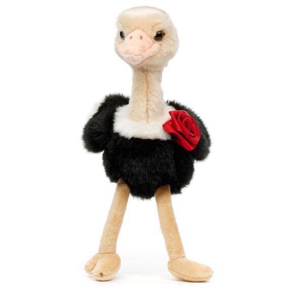 Uni-Toys - "Blumen-Strauß - Vogel Strauß mit roter Rose - 28 cm (Höhe) - Plüschtier, Kuscheltier