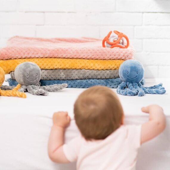 Nattou NATLAP877565 Kuscheltier Oktopus, Für Neugeborene und Frühchen, 23 cm, Lapidou, Blau