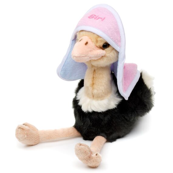 Uni-Toys - Strauß mit wendbarer Haube - Boy/Girl - Baby-Shower-Party Geschenk - 28 cm (Höhe) - Plüschtier, Kuscheltier
