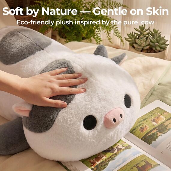 Mewaii Weighted Plüsch Grau Kuh Kuscheltier 58cm,1.8kg (4.0 lbs) Kawaii Plüschtiere für Kinder,Komfortabel und Kuschelig, Kuscheltiere für Frauen und Männer
