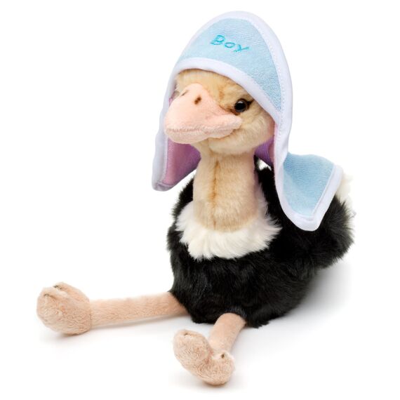 Uni-Toys - Strauß mit wendbarer Haube - Boy/Girl - Baby-Shower-Party Geschenk - 28 cm (Höhe) - Plüschtier, Kuscheltier