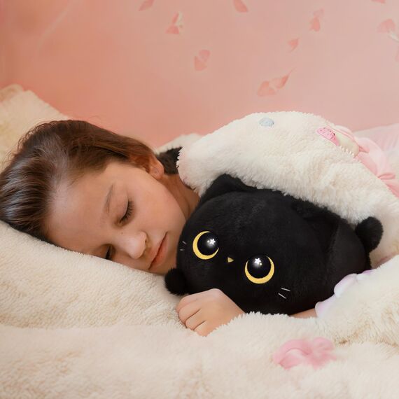 Mewaii Schwarze Katze Plüsch Niedliche Katze Plüschtier Weiches Kätzchen Plüsch Kuschelkissen Anime Plushie Puppe Niedliche Sachen Spielzeug Geschenk für Mädchen Jungen Männer (40,6 cm)